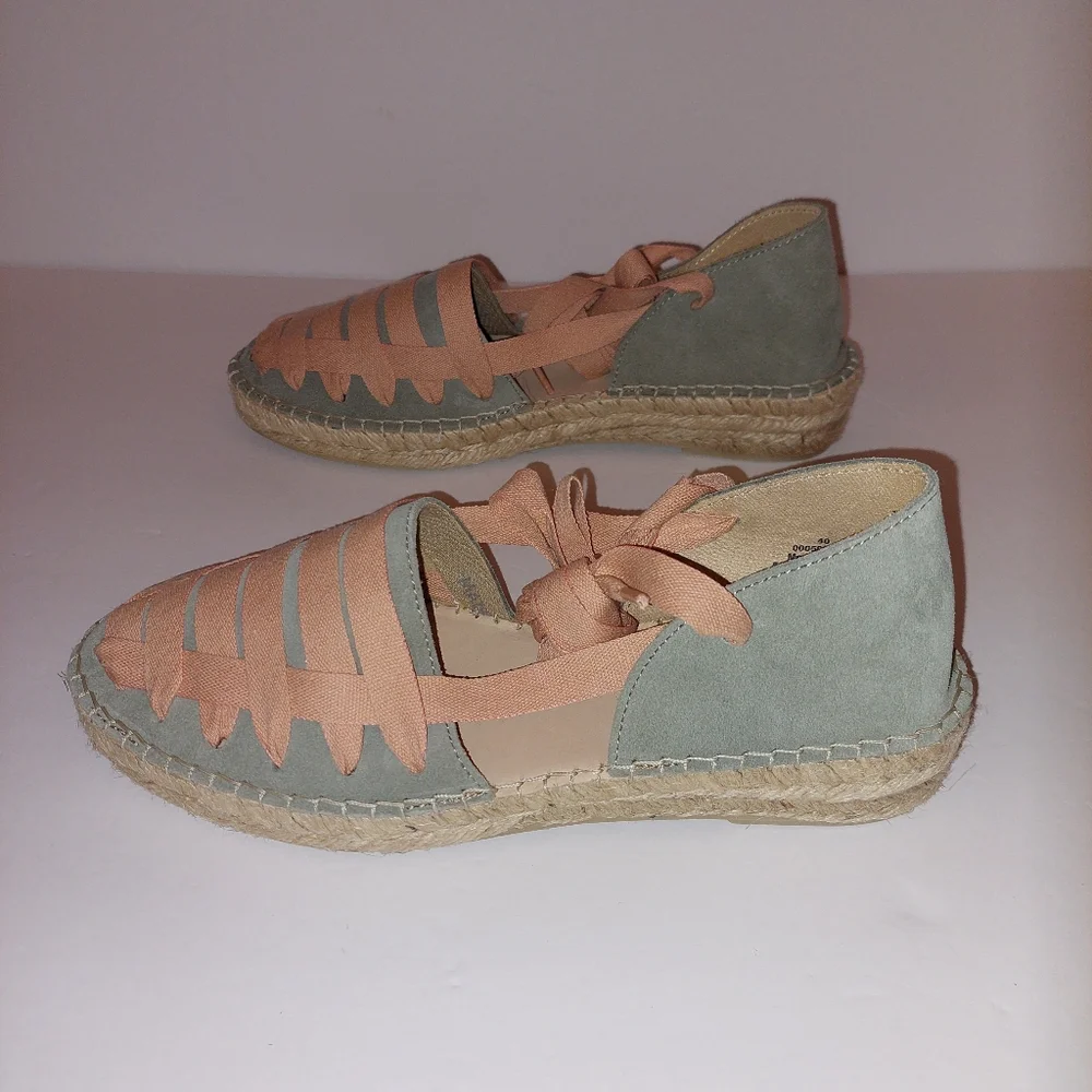 Free People Heat Wave Wrap Espadrille Green Salmon Womens Size 40/9-9.5